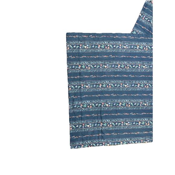 2 Vintage Custom Made Curtains Panels Extra Wide Blue Petit Floral Stripe 91Long - Picture 3 of 7